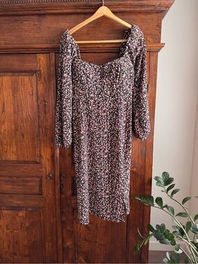 Socialite Floral Puff Sleeve Sweetheart Neck Midi Dress Size Large Cottagecore